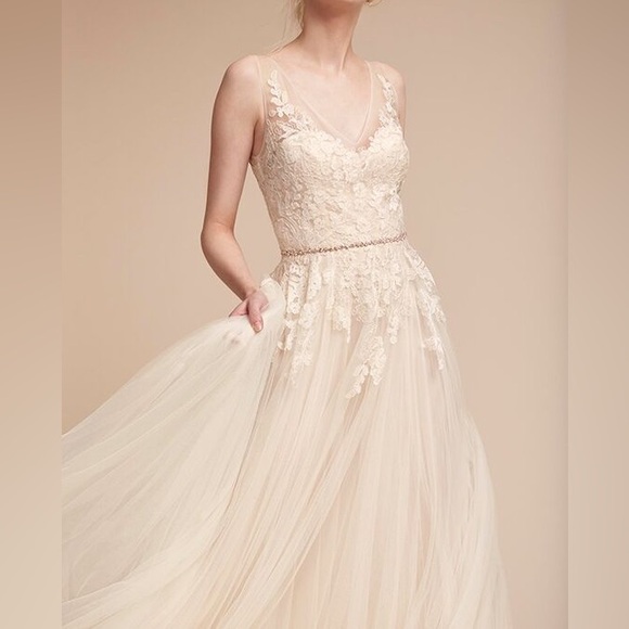 BHLDN Willowby Waters Reagan Lace and Tulle Wedding Gown - Blush - Picture 7 of 14